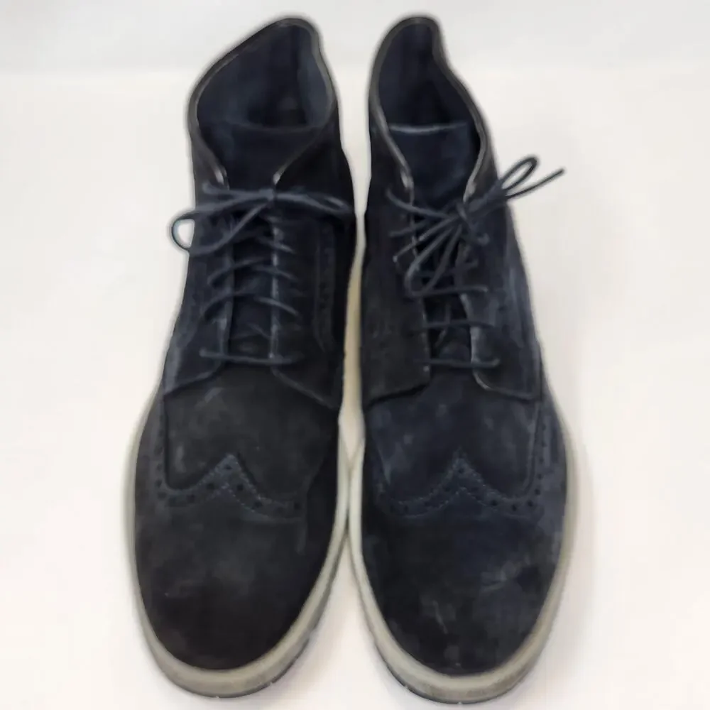 Navy Blue Suede Oxford Brogue Ankle Boots Men Size 45 US 11.5 Lace Up Italian